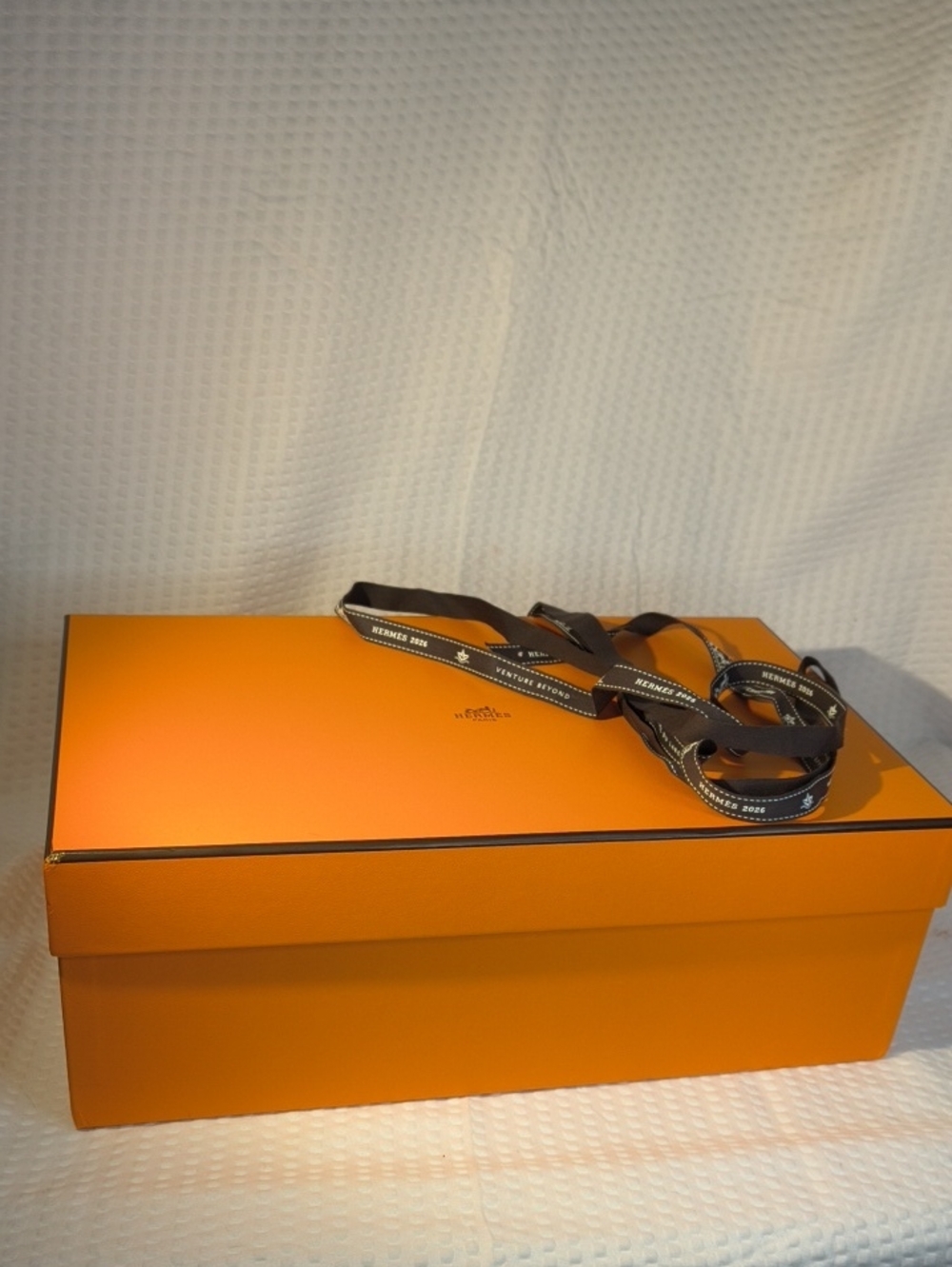 Hermes Orange Presentation Box with Brown Branded Ribbon -
